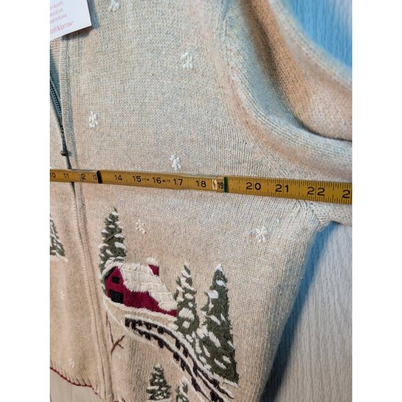 Croft & Barrow Women Sweater Full Zip Large Beige Graphic Snowman Tree NWT - Picture 6 of 8